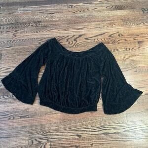 Black velvet sheer floral pattern flowers loose Free People blouse top